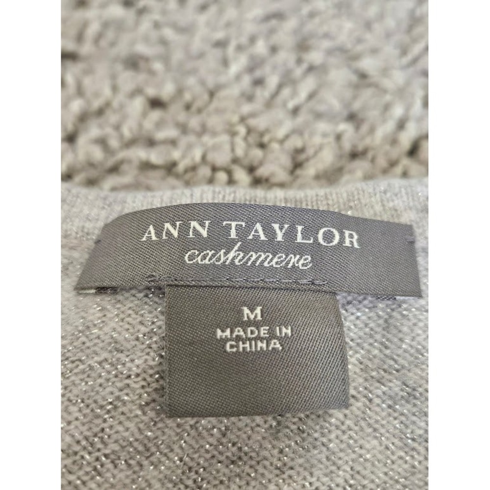 Ann Taylor Cashmere Metallic Shimmer Cardigan Gray Rhinestone Button Medium - Picture 3 of 8